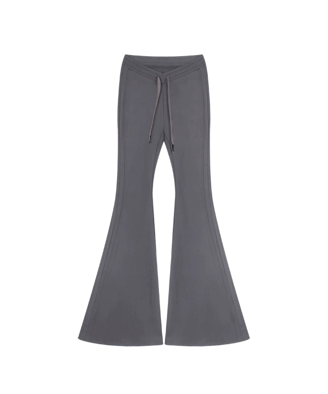 野生zero 黑灰色微喇休闲裤女秋辣妹修身显瘦松紧v腰运动瑜伽裤子