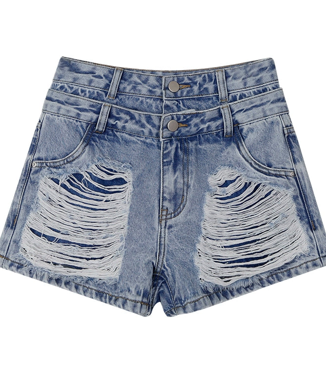 野生zerocircle破洞高腰牛仔短裤女夏设计感小众辣妹显瘦休闲裤子