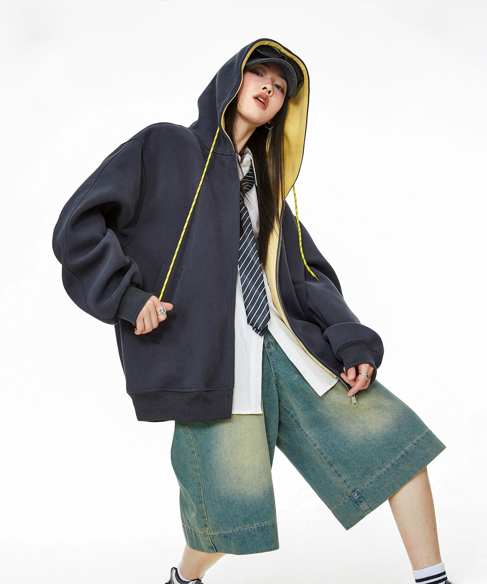 ICH MODE 美式复古加绒连帽外套女秋冬2025新款宽松卫衣开衫上衣