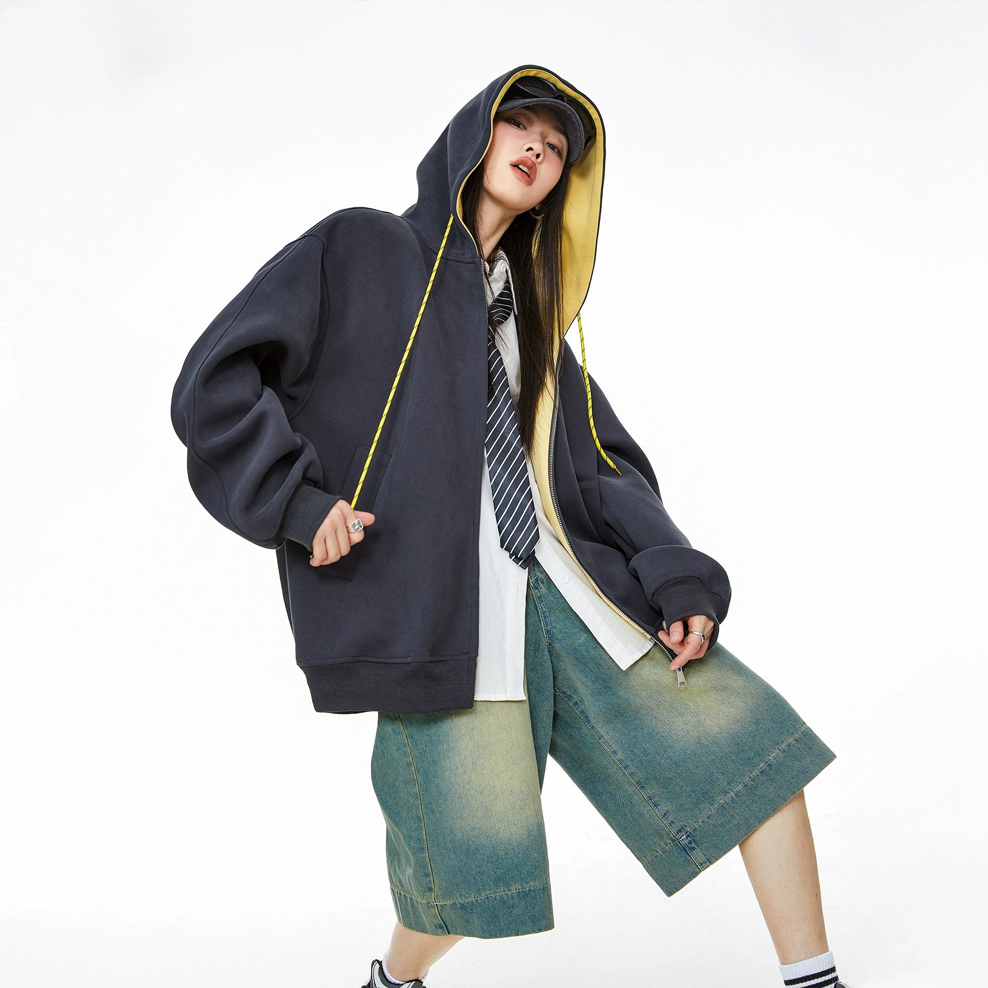 ICH MODE 美式复古加绒连帽外套女秋冬2025新款宽松卫衣开衫上衣