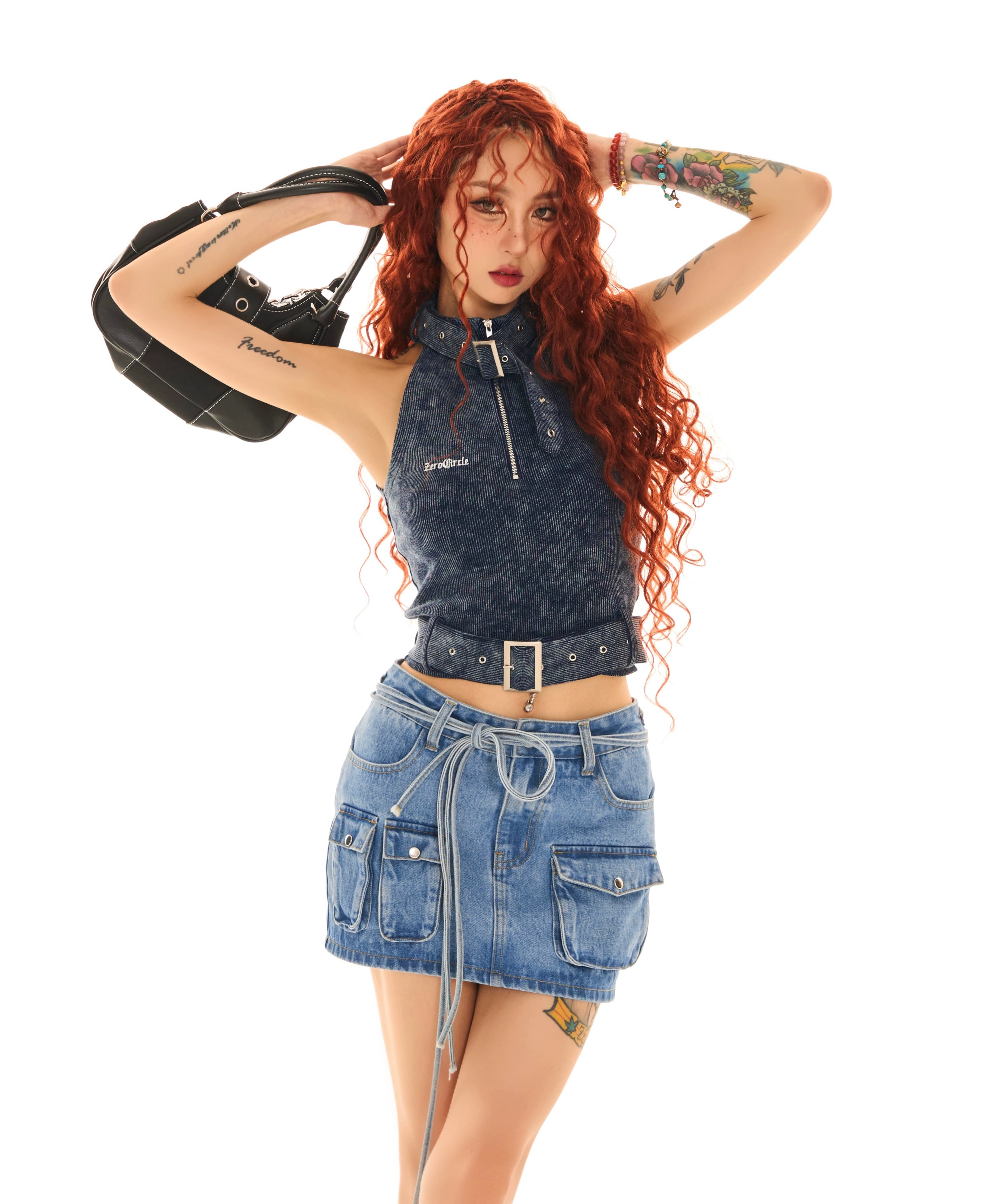 野生zerocircle 牛仔半身裙女秋设计感小众abg辣妹显瘦直筒短裙子