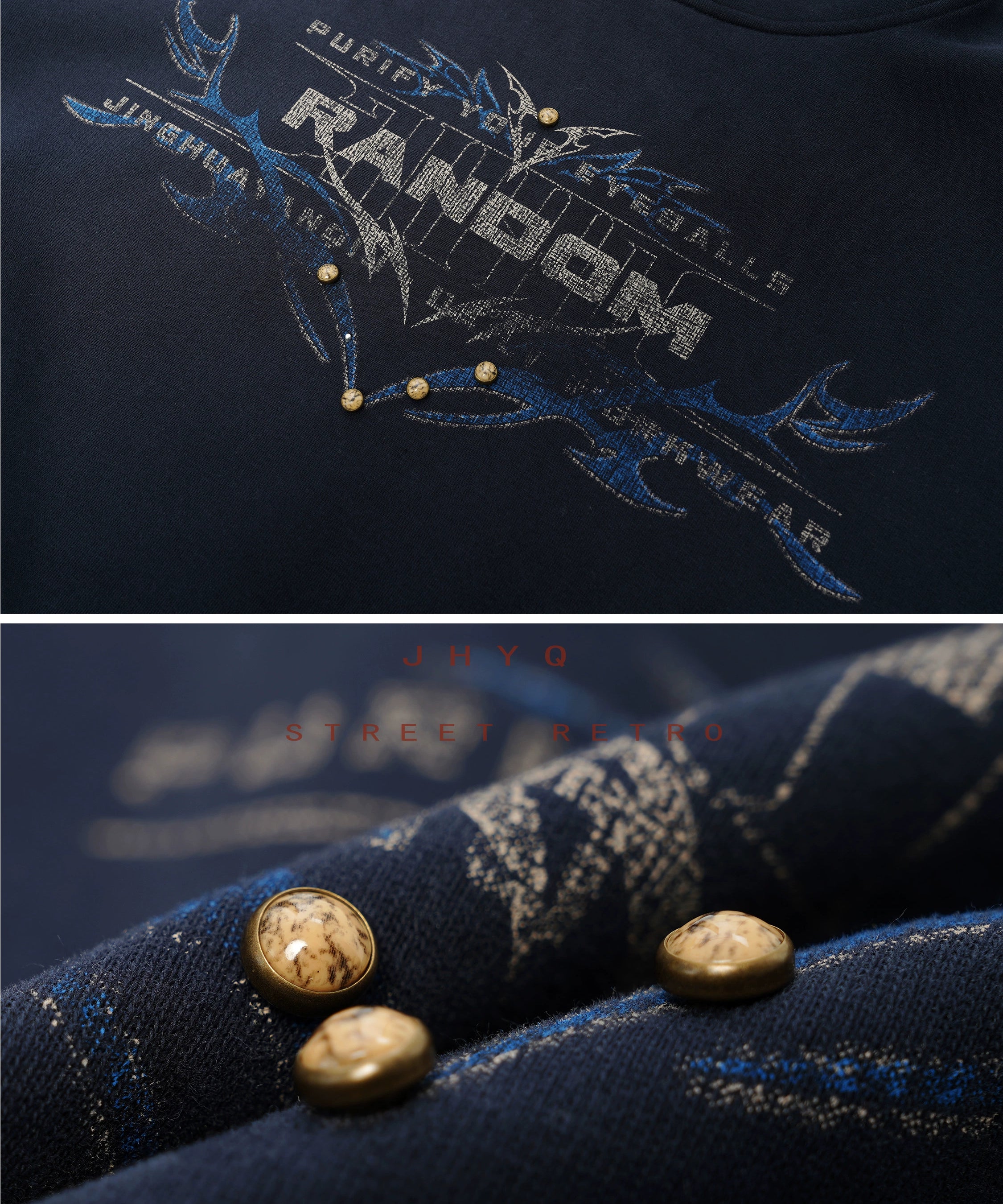 狐狸轮廓丨JHYQ美式复古铆钉字母印花连帽卫衣男秋季宽松休闲帽衫