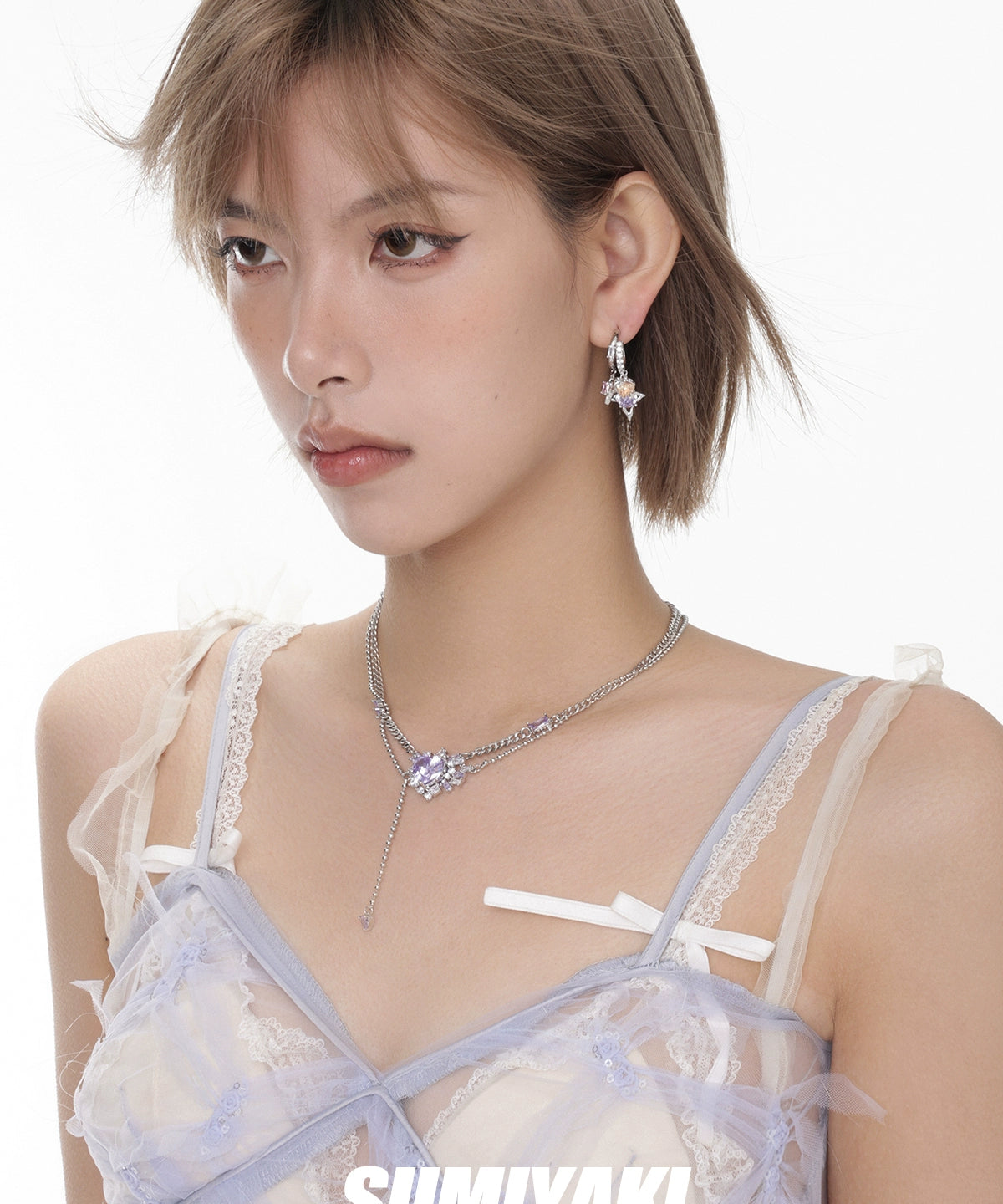 墙推！SUMIYAKI原创谜物系列浪漫彩色叠戴锆石耳环s925银针耳饰女