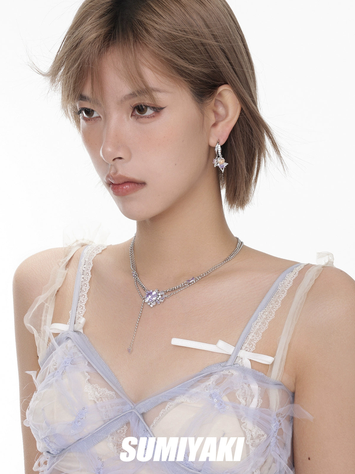 墙推！SUMIYAKI原创谜物系列浪漫彩色叠戴锆石耳环s925银针耳饰女