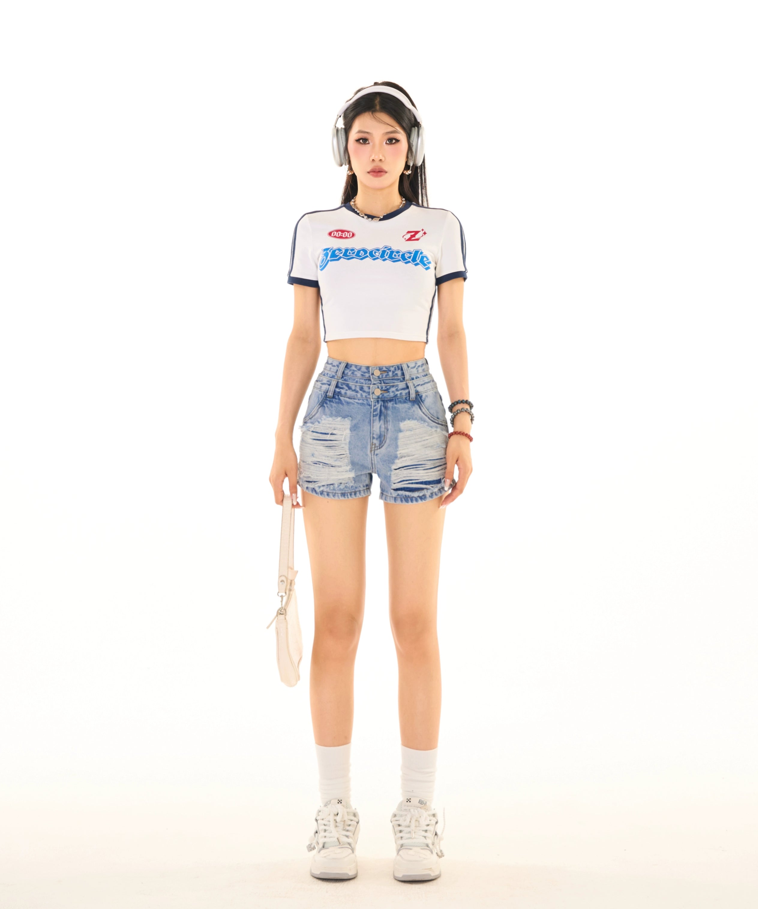 野生zerocircle破洞高腰牛仔短裤女夏设计感小众辣妹显瘦休闲裤子