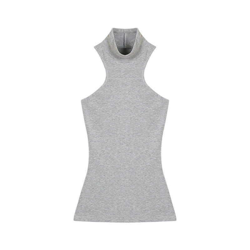 野生zero黑灰白色针织高领工字背心内搭女夏外穿修身辣妹无袖上衣