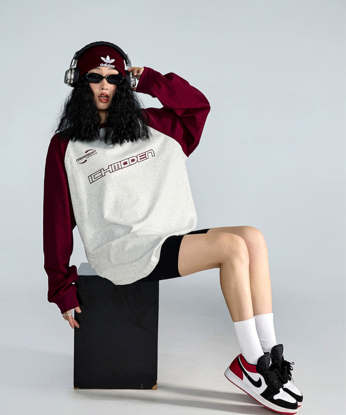 ICH MODE 美式复古圆领卫衣女2025新款秋宽松休闲百搭T恤上衣