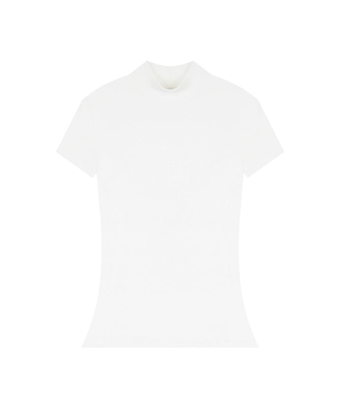 野生zerocircle 白黑灰色半高领正肩短袖t恤女夏修身显瘦针织上衣