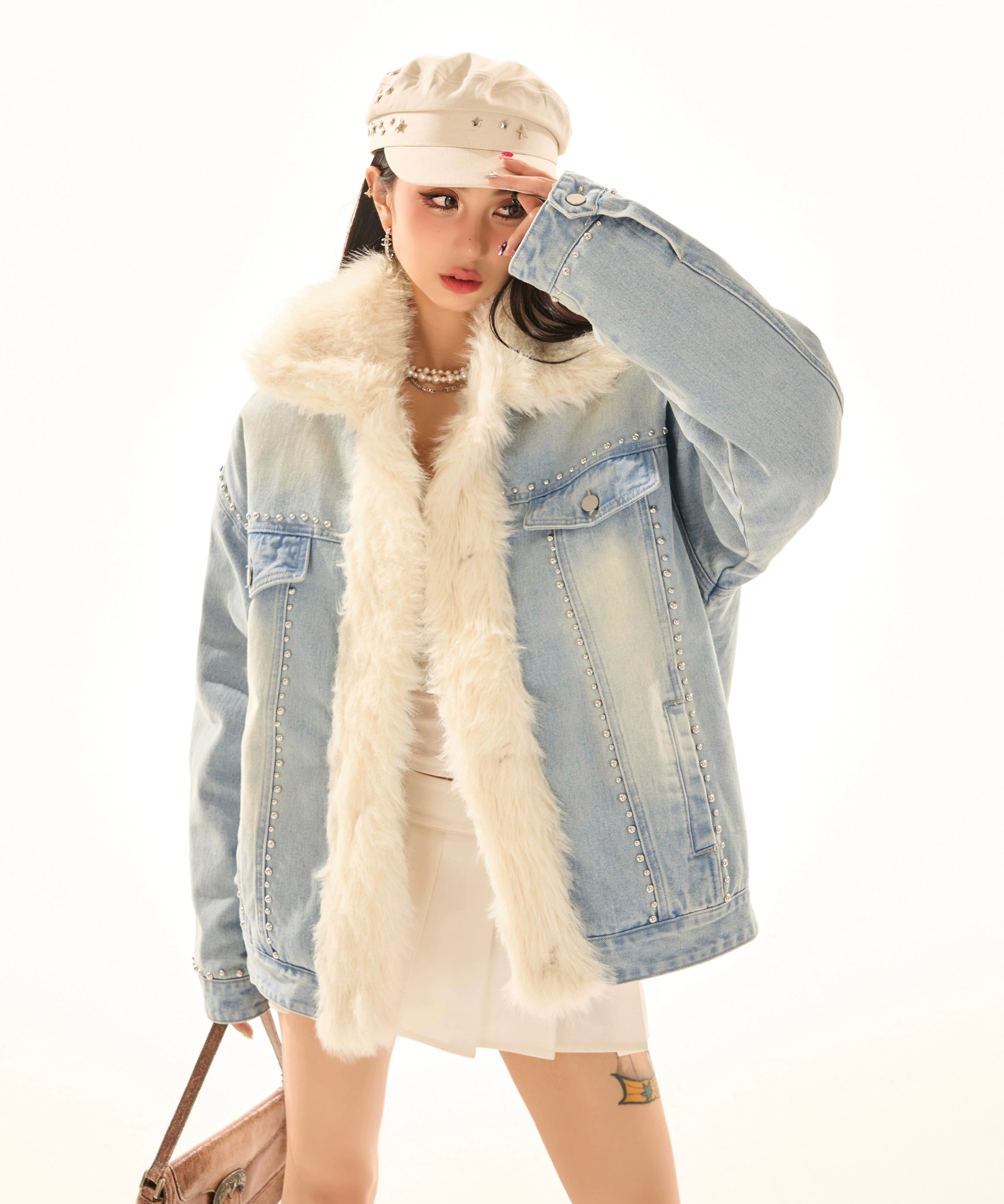 野生zerocircle毛领加厚牛仔外套女秋冬夹棉韩系慵懒风设计感显瘦