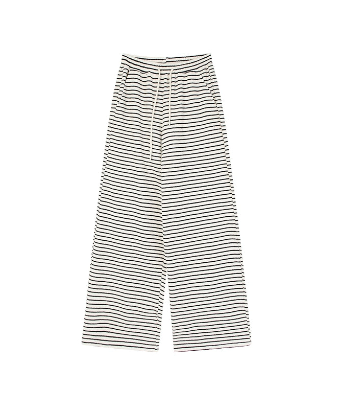 野生zero黑白条纹裤女夏季显瘦宽松慵懒风松紧腰阔腿直筒休闲裤子