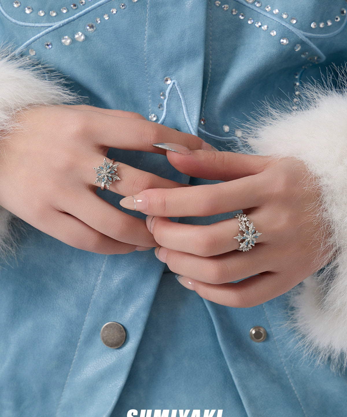 摸鱼神器! SUMIYAKI 会旋转的雪花开口戒指小众高级感 好看又好玩