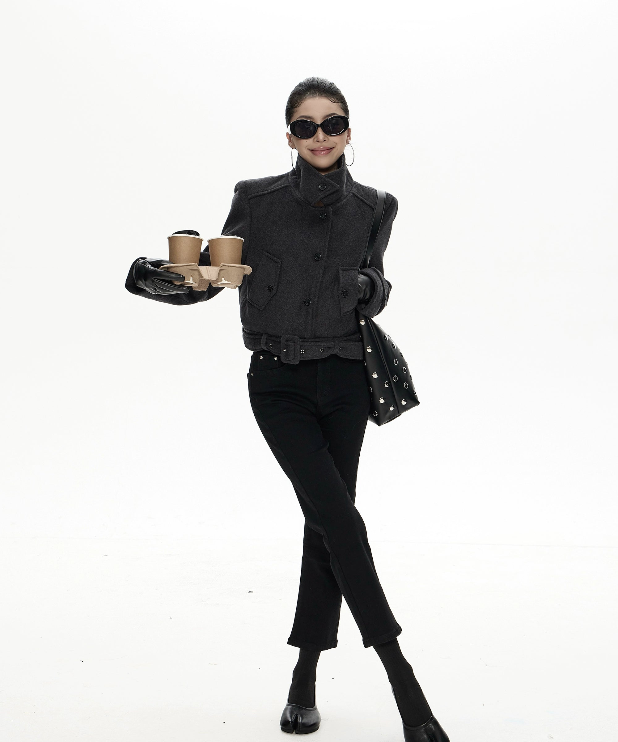 野生zero立领宽松毛呢外套女秋冬新款设计感小众加厚显瘦长袖上衣