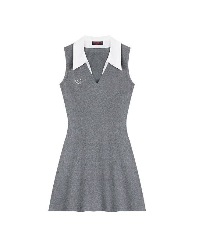 野生zero黑灰色无袖假两件连衣裙女春夏季小众辣妹修身显瘦短裙子