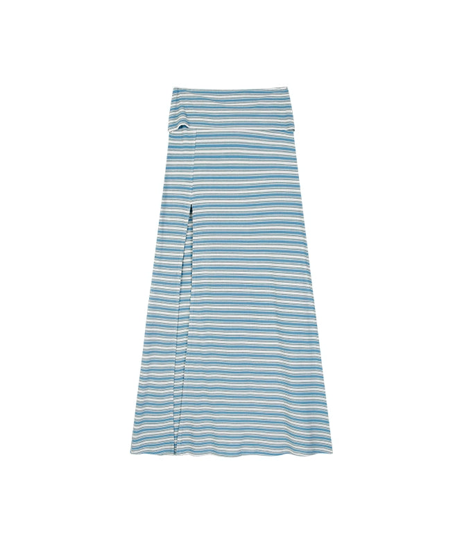 野生zero辣妹抹胸套装裙女夏季设计感小众条纹显瘦开叉直筒长裙子