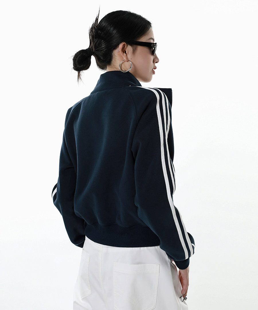 ICH MODE 美式修身短款黑色外套女2025新款秋冬运动连帽卫衣开衫