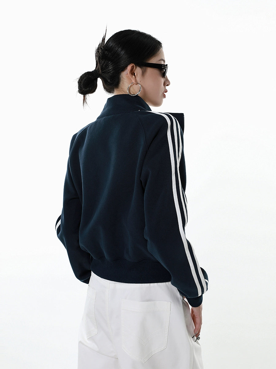 ICH MODE 美式修身短款黑色外套女2025新款秋冬运动连帽卫衣开衫