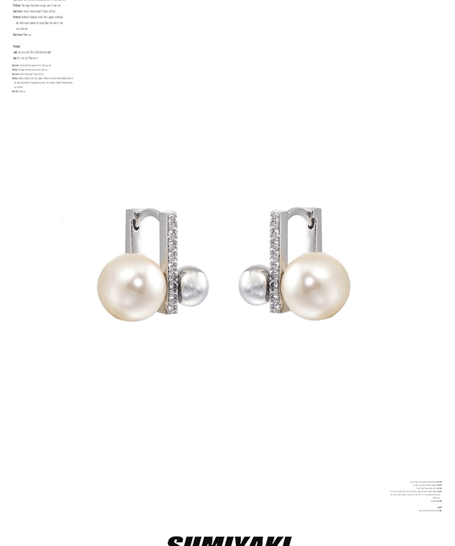 简约就是高级！SUMIYAKI原创双层方块珍珠耳钉精致简约百搭耳环