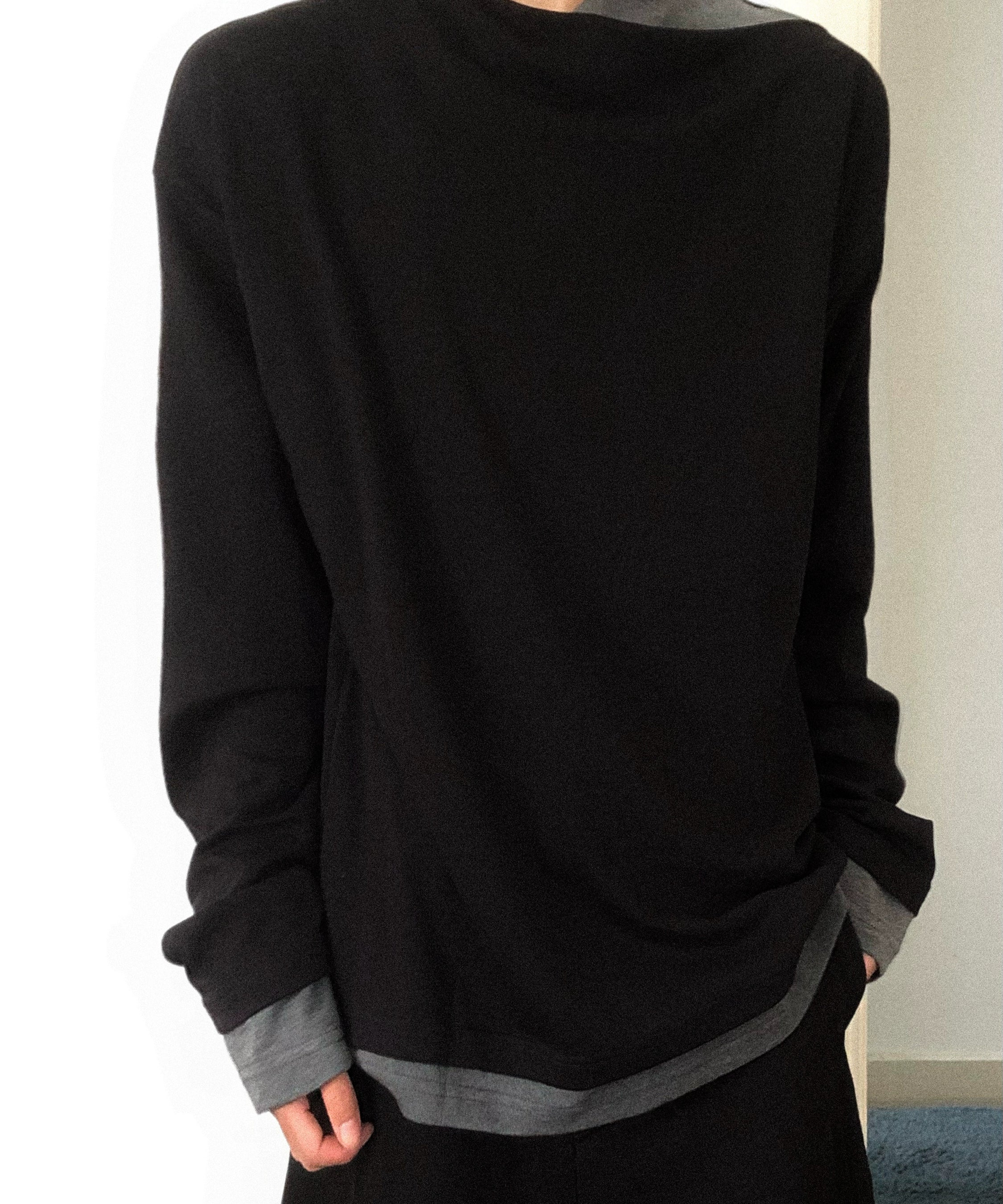 假两件棉氨柔软黑灰拼接斜领长袖打底通勤百搭TERRAINCOGNITA25AW