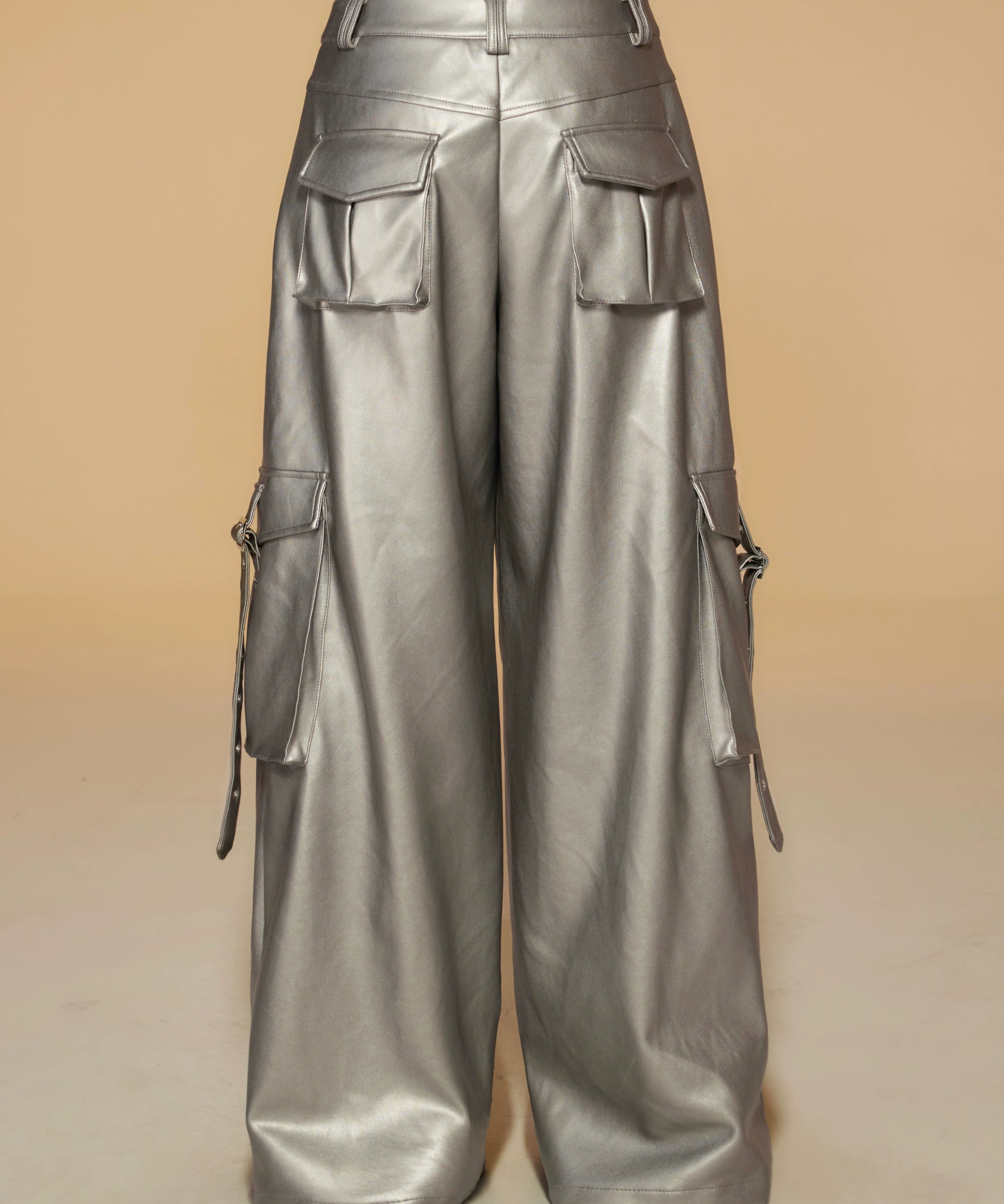 野生zerocircle皮裤女春季设计感宽松显瘦直筒休闲阔腿黑银色裤子