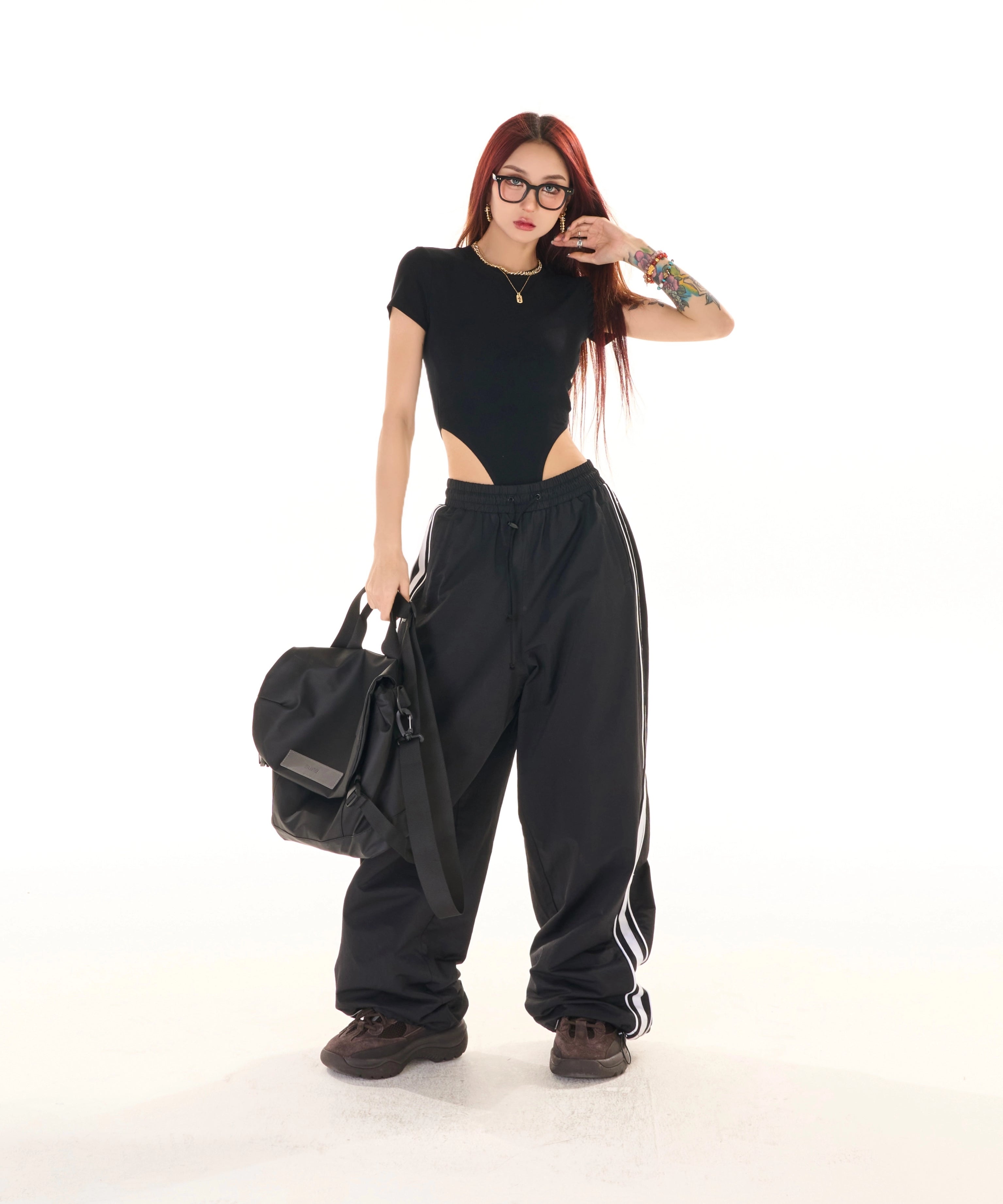 野生zerocircle黑色运动裤女春夏季美式直筒宽松休闲阔腿冲锋裤子