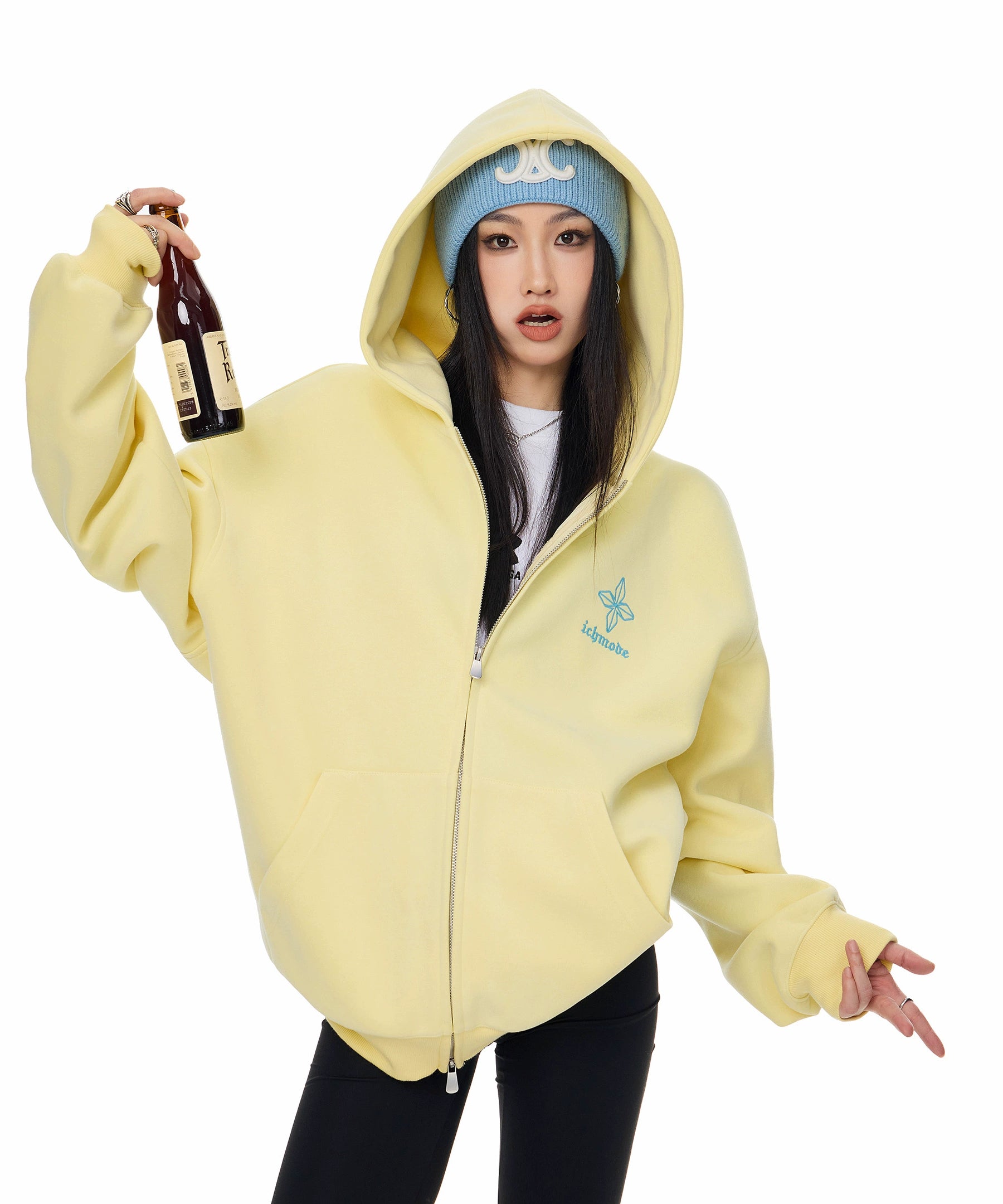 ICH MODE 美式复古哥特十字连帽卫衣外套女秋冬季双拉链开衫上衣