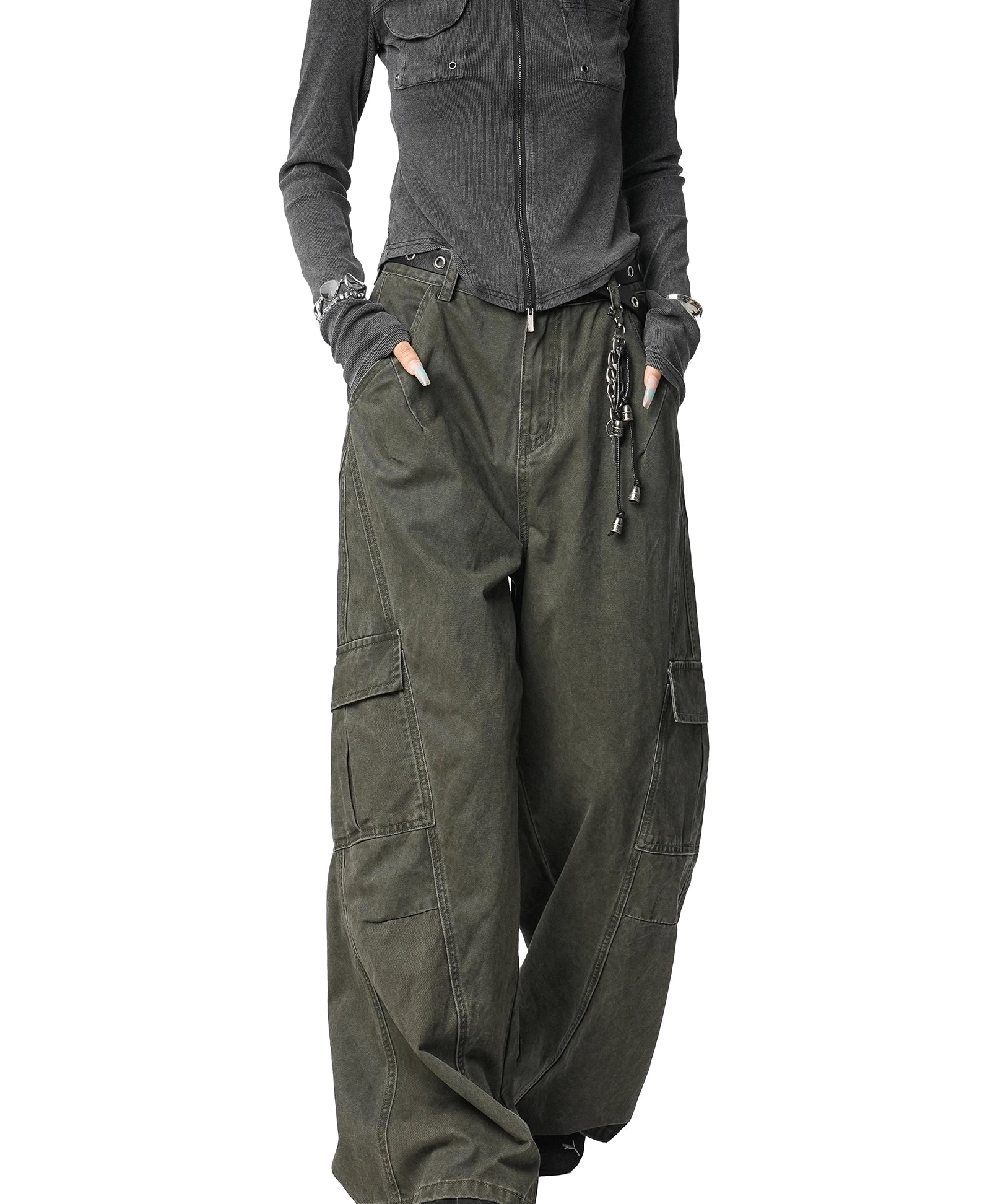 ICH MODE 美式复古宽松阔腿休闲裤女秋冬百搭直筒裤工装裤运动裤