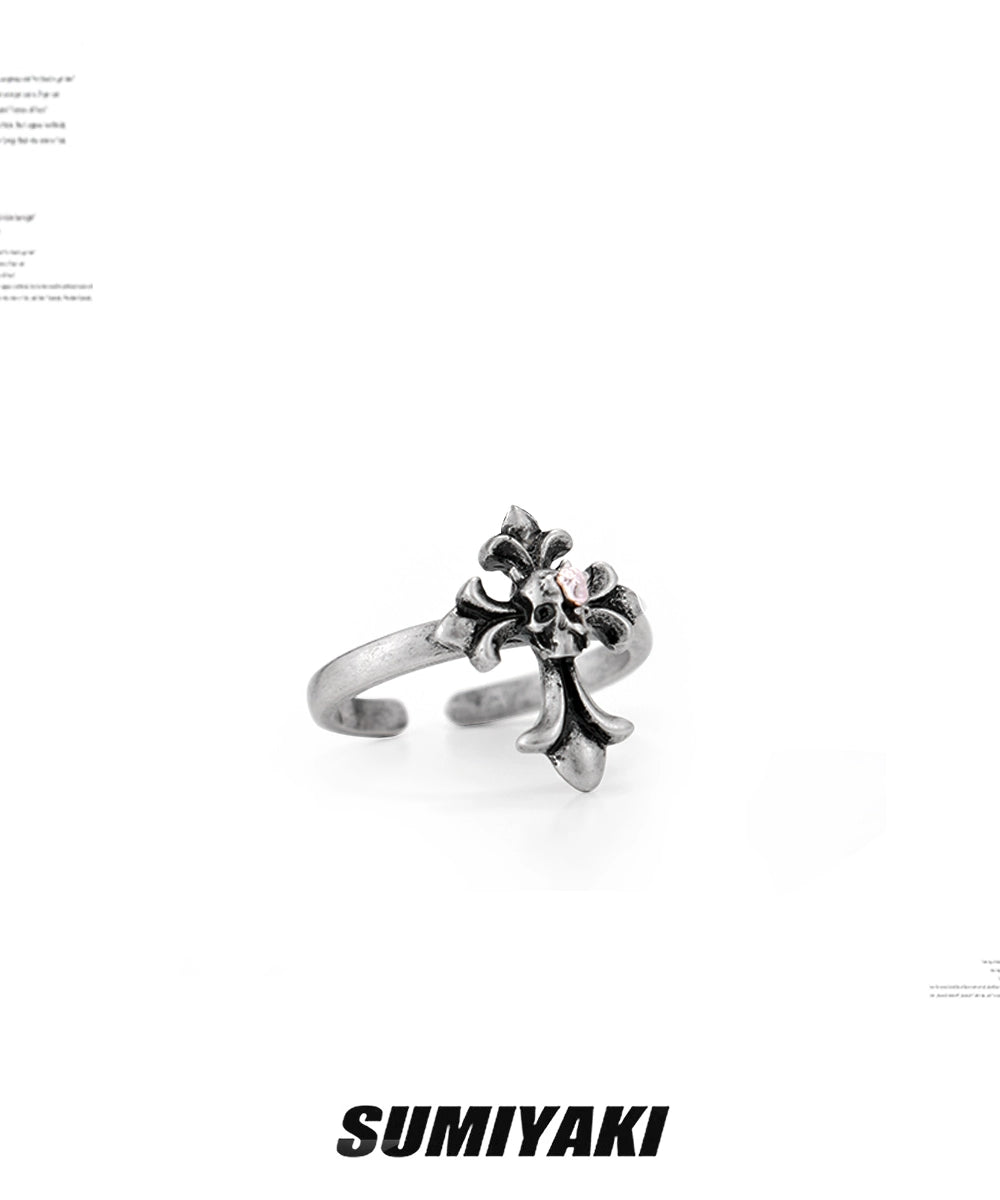 骷髅美学！SUMIYAKI 骷髅头玫瑰十字架戒指女