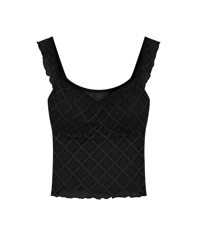 野生zero黑粉色蕾丝吊带胸垫背心女夏季外穿辣妹修身无袖短款上衣