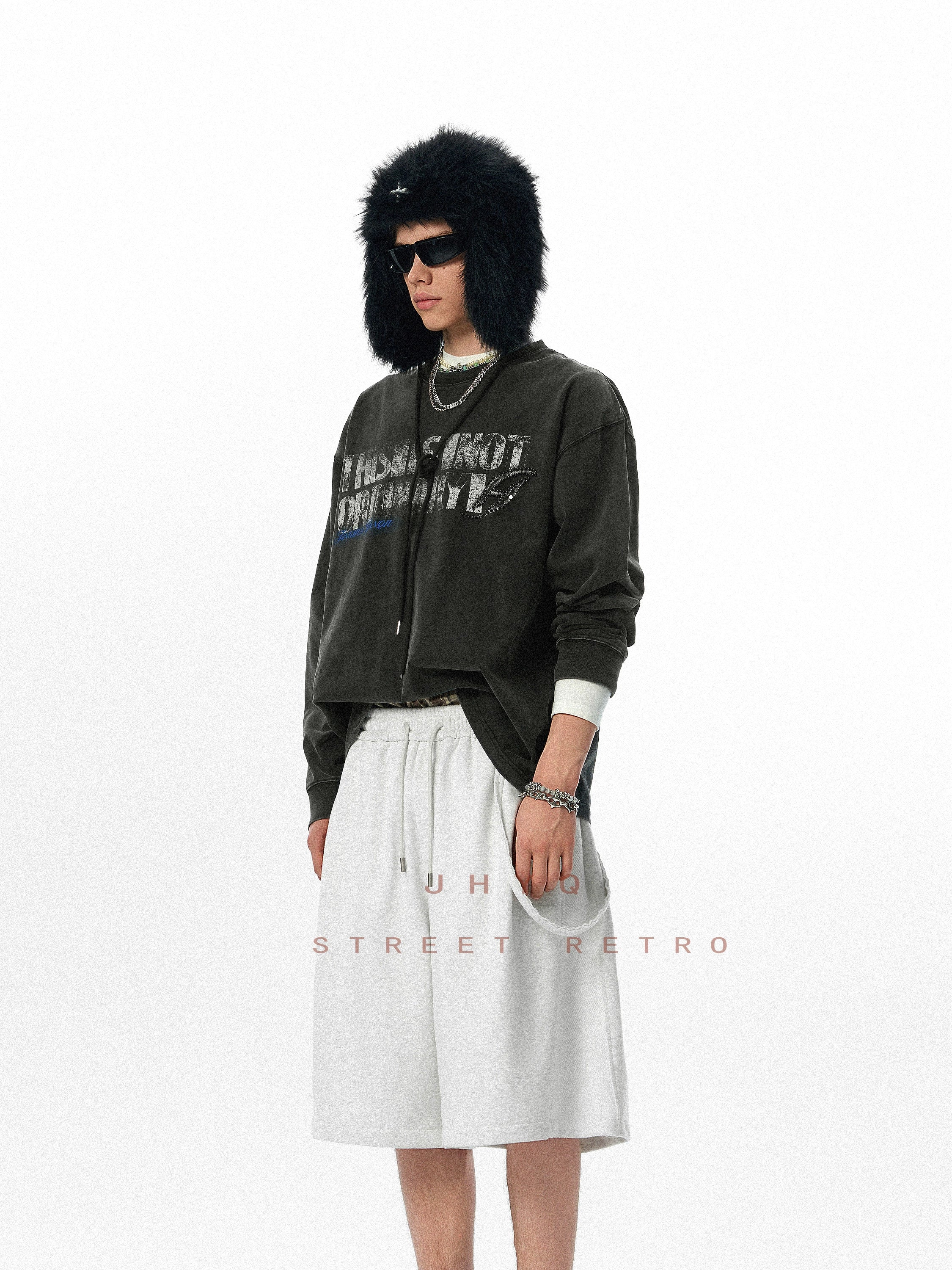 水洗系列丨JHYQ美式重磅320g长袖T恤男打钉宽松做旧字母印花卫衣