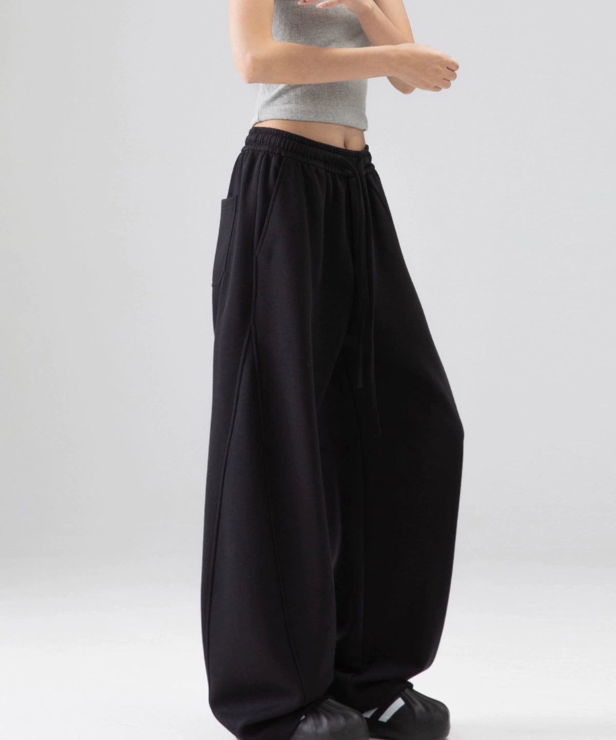 ICH MODE 美式加绒卫裤运动裤女秋冬新款宽松阔腿休闲裤弯刀裤子