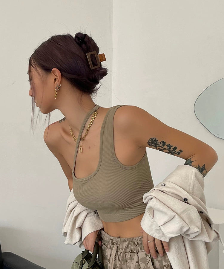 野生zero吊带背心女夏季美式辣妹抹胸内搭设计感斜肩外穿短款上衣