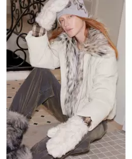 2th Desire绒棉内里加厚保暖长毛毛绒连指手套女弹力挂脖皮草手套