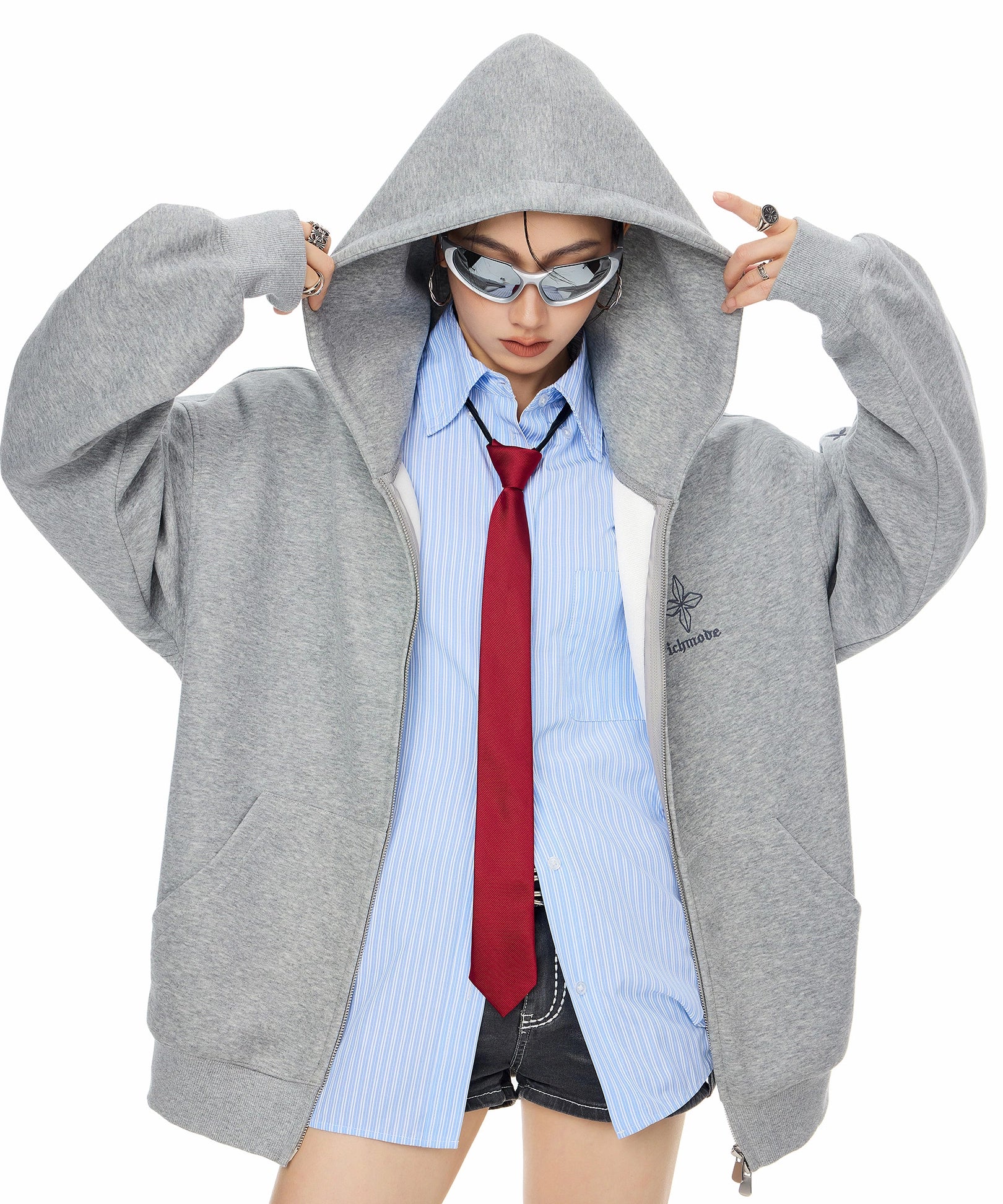 ICH MODE 美式哥特风十字架卫衣外套女秋冬新款宽松拉链开衫上衣