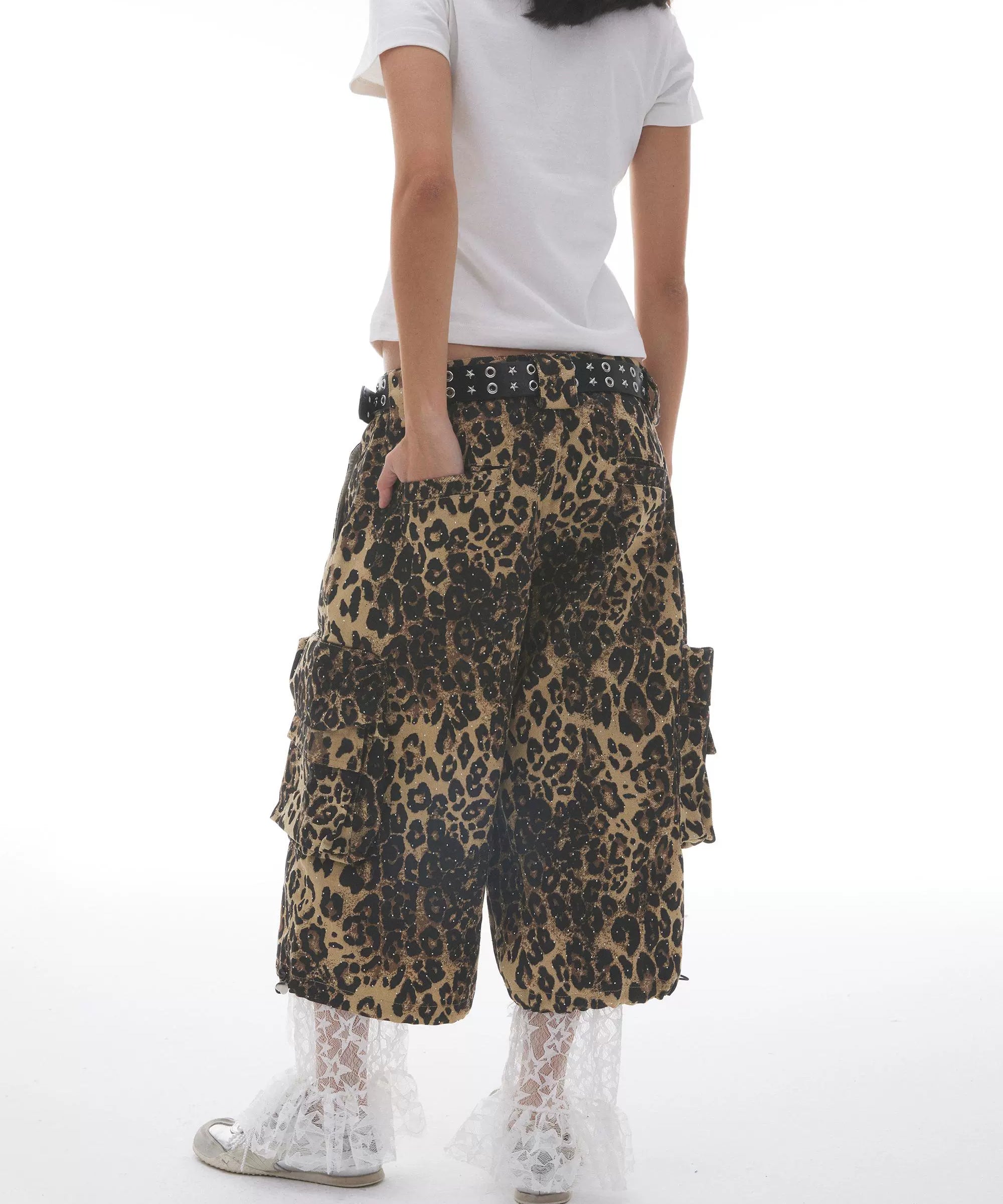 “钻石丛林”| eeee满钻豹纹重工小众夏季阔腿短裤七分裤baggy裤