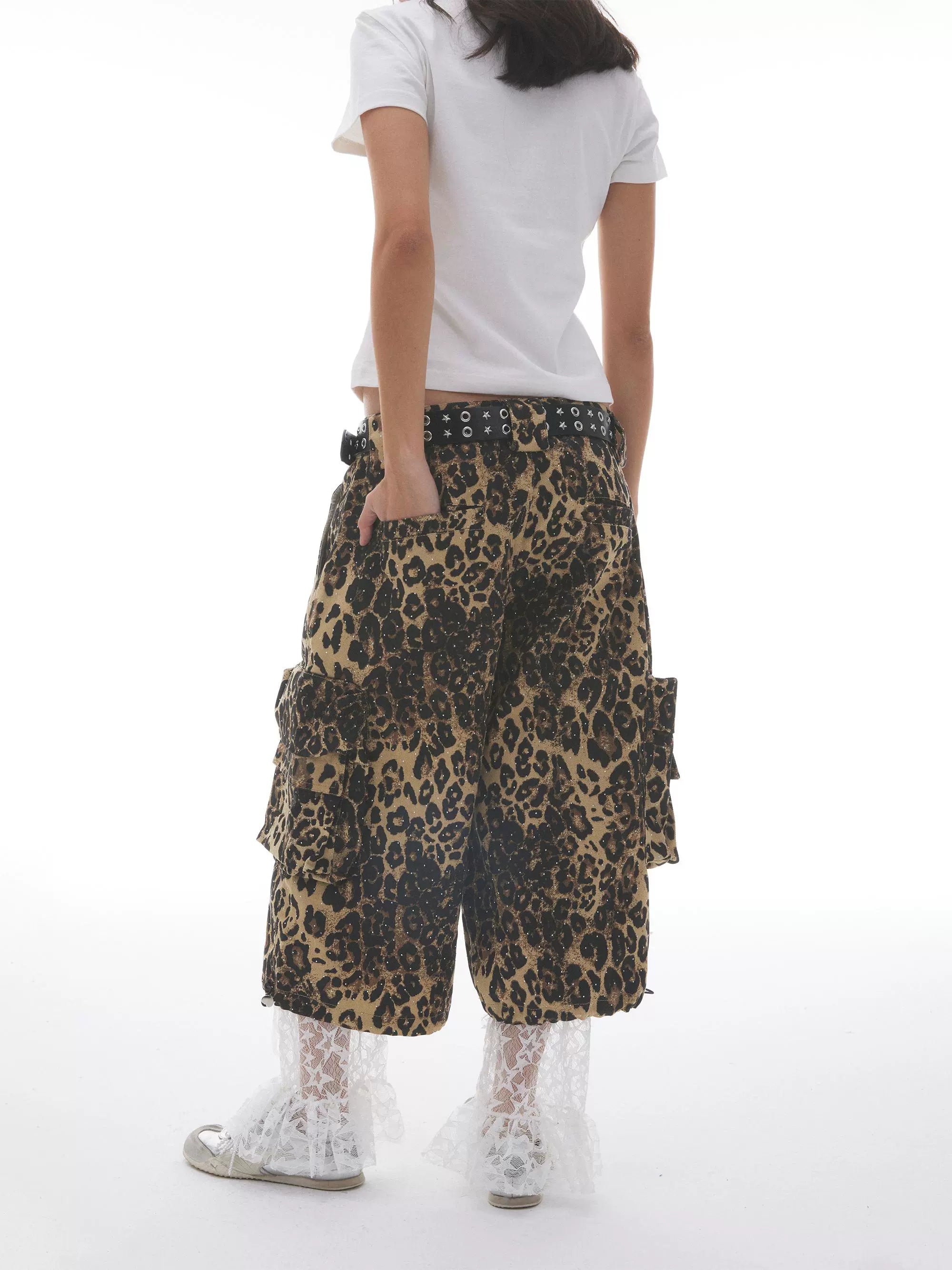 “钻石丛林”| eeee满钻豹纹重工小众夏季阔腿短裤七分裤baggy裤