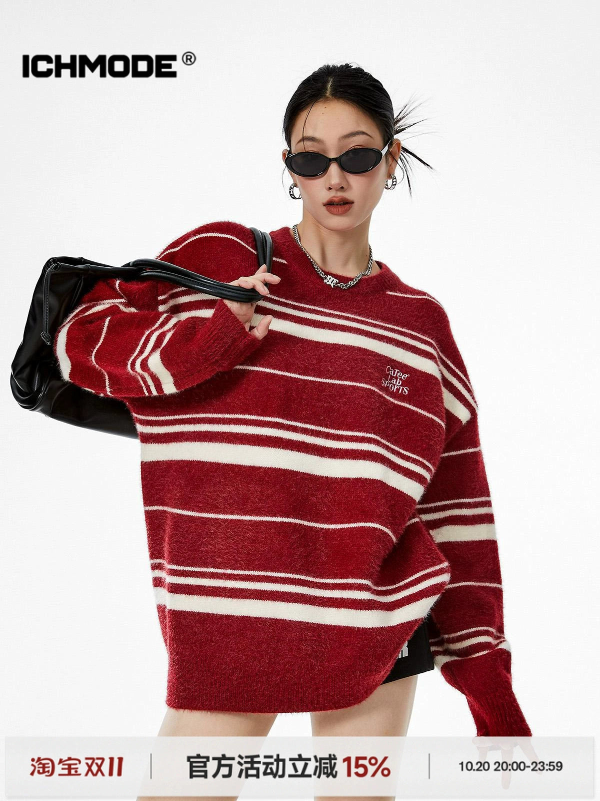 ICH MODE 美式复古红色毛衣秋冬女宽松慵懒风新款圣诞针织衫上衣