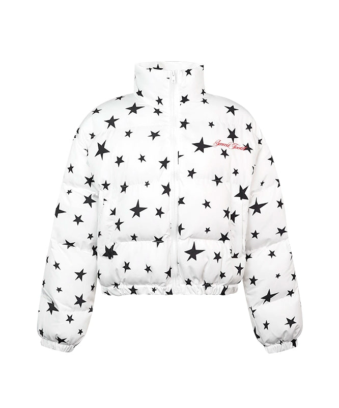 野生zero立领印花短款棉服女秋冬新款设计感小众宽松加厚棉衣外套