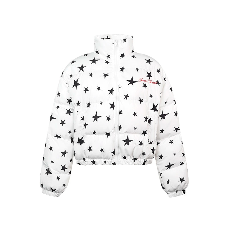 野生zero立领印花短款棉服女秋冬新款设计感小众宽松加厚棉衣外套