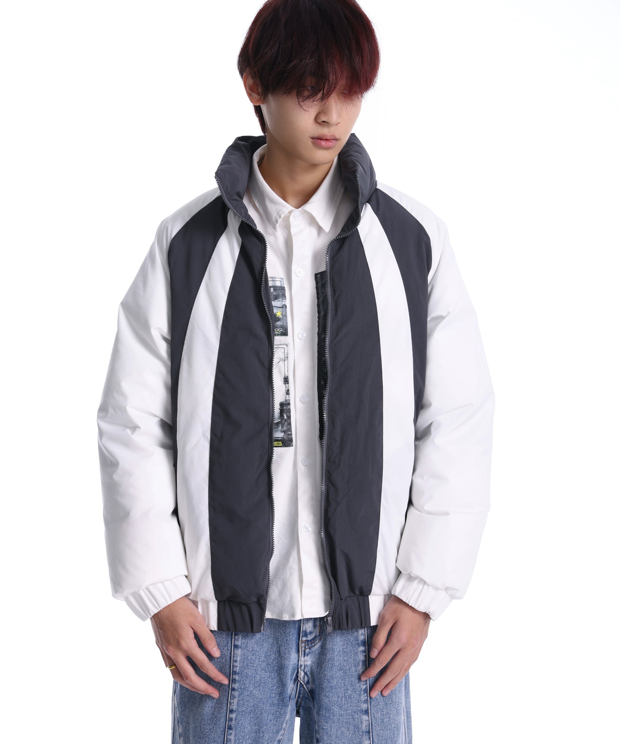 eeeeArtmonster拼接立领原创棉服秋冬潮牌复古宽松暗纹休闲外套