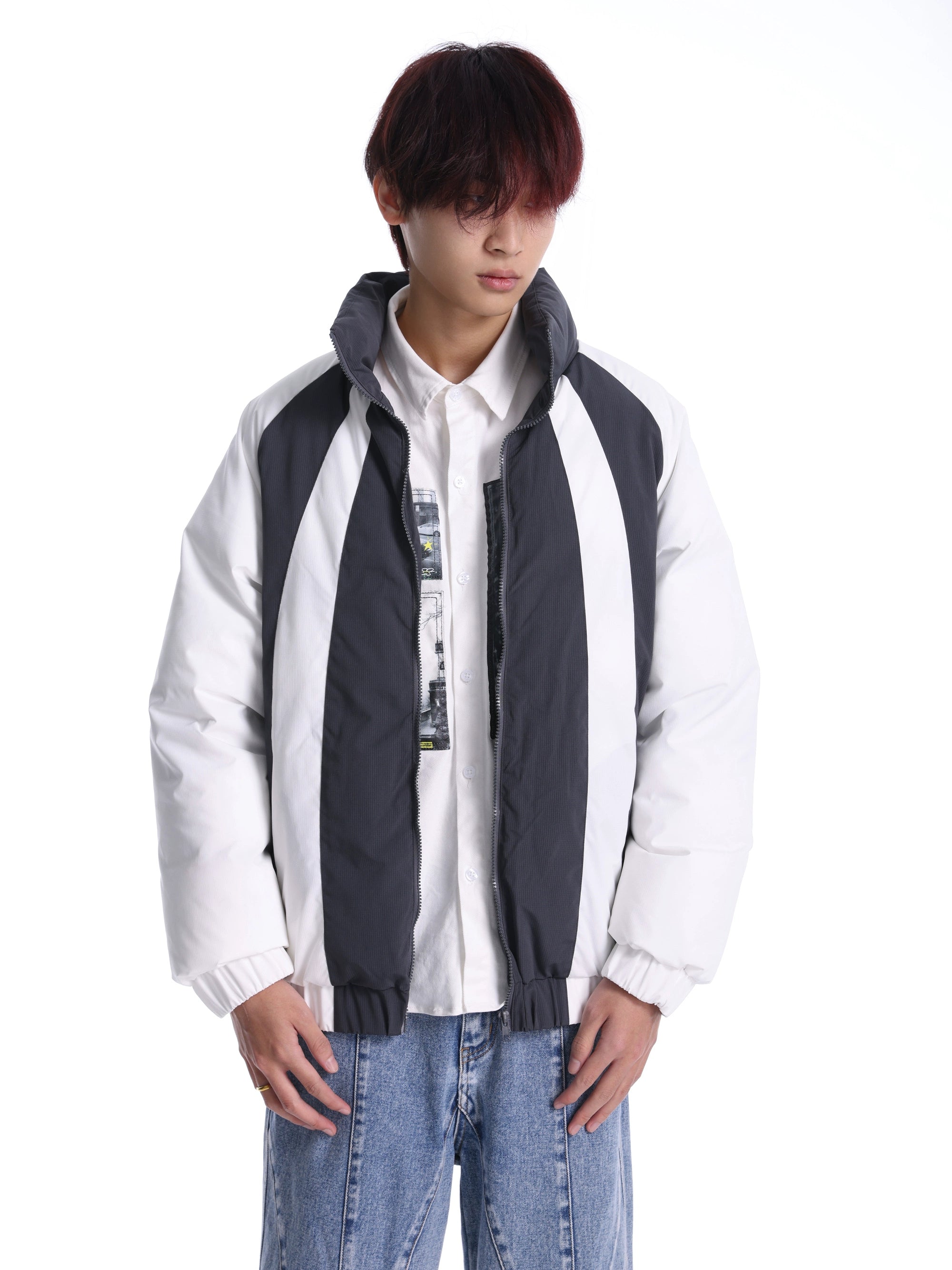 eeeeArtmonster拼接立领原创棉服秋冬潮牌复古宽松暗纹休闲外套