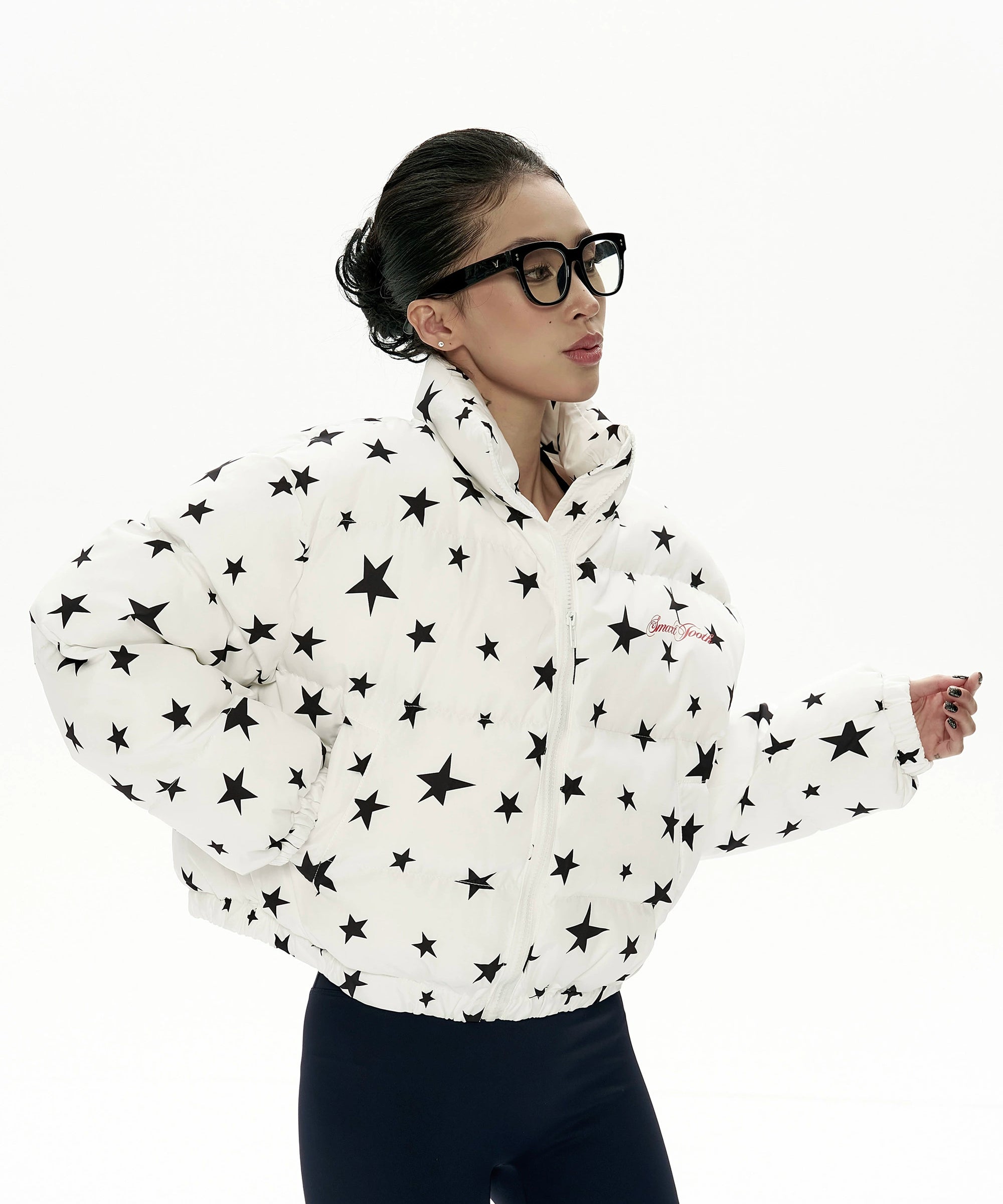 野生zero立领印花短款棉服女秋冬新款设计感小众宽松加厚棉衣外套