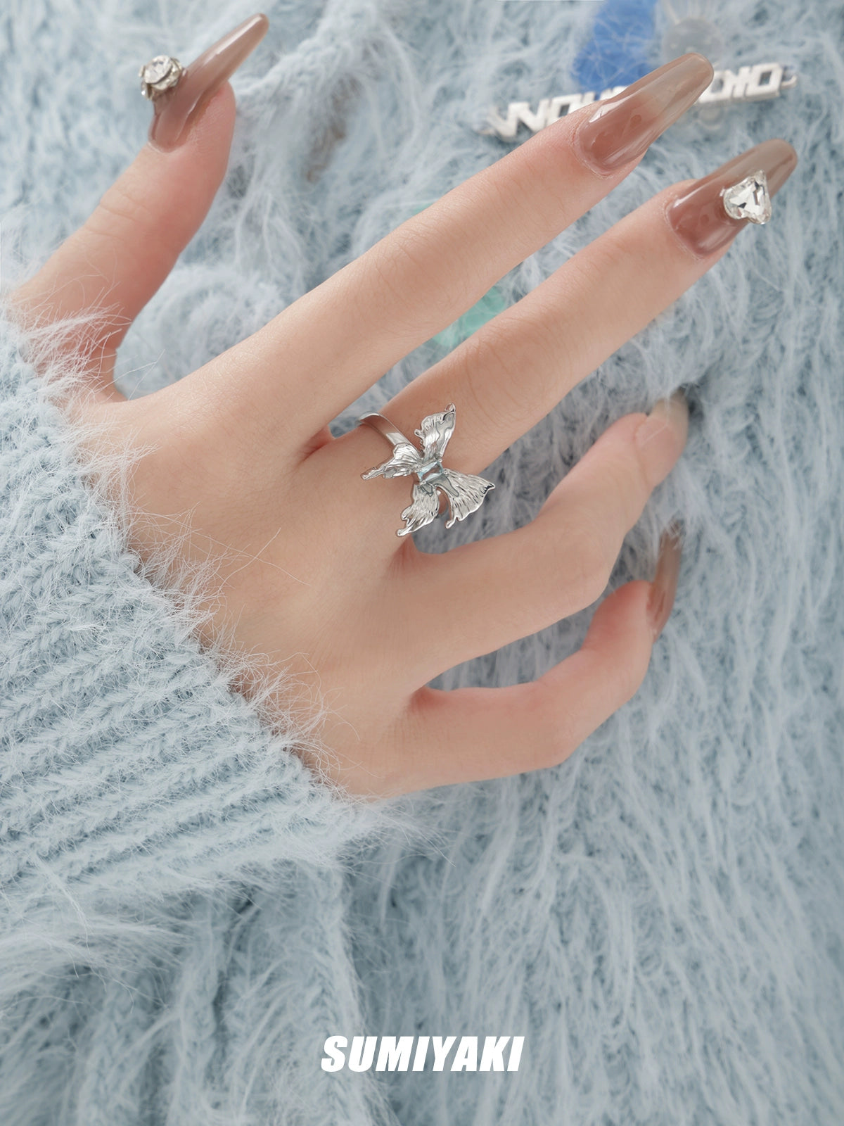 纯银蝴蝶回归！SUMIYAKI原创设计异度蝴蝶戒指 清透蓝色蝴蝶对戒