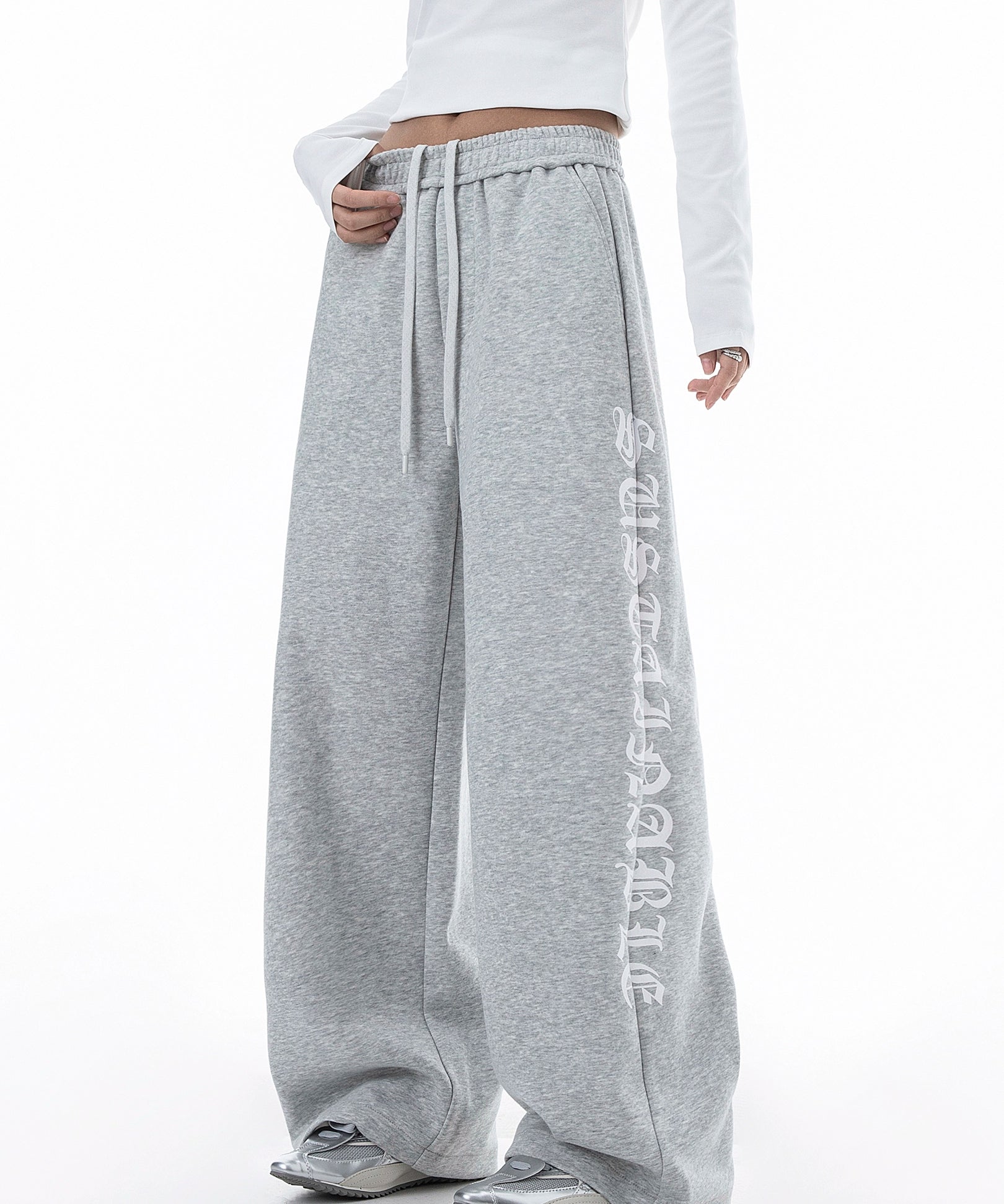 ICH MODE 美式复古印花休闲裤女宽松直筒裤子百搭阔腿运动裤卫裤