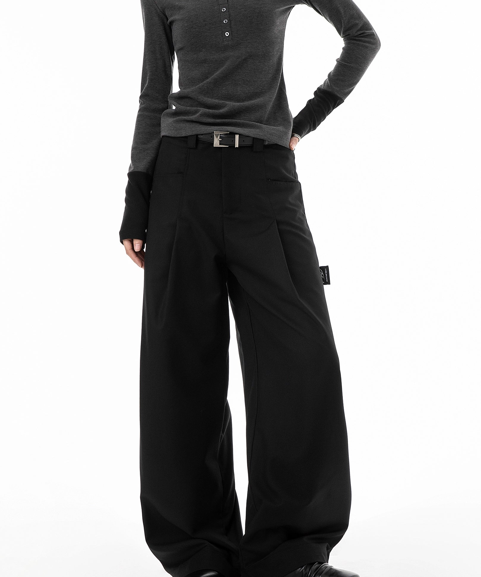 ICH MODE 美式复古刺绣休闲裤女秋冬宽松直筒裤阔腿裤垂感西装裤