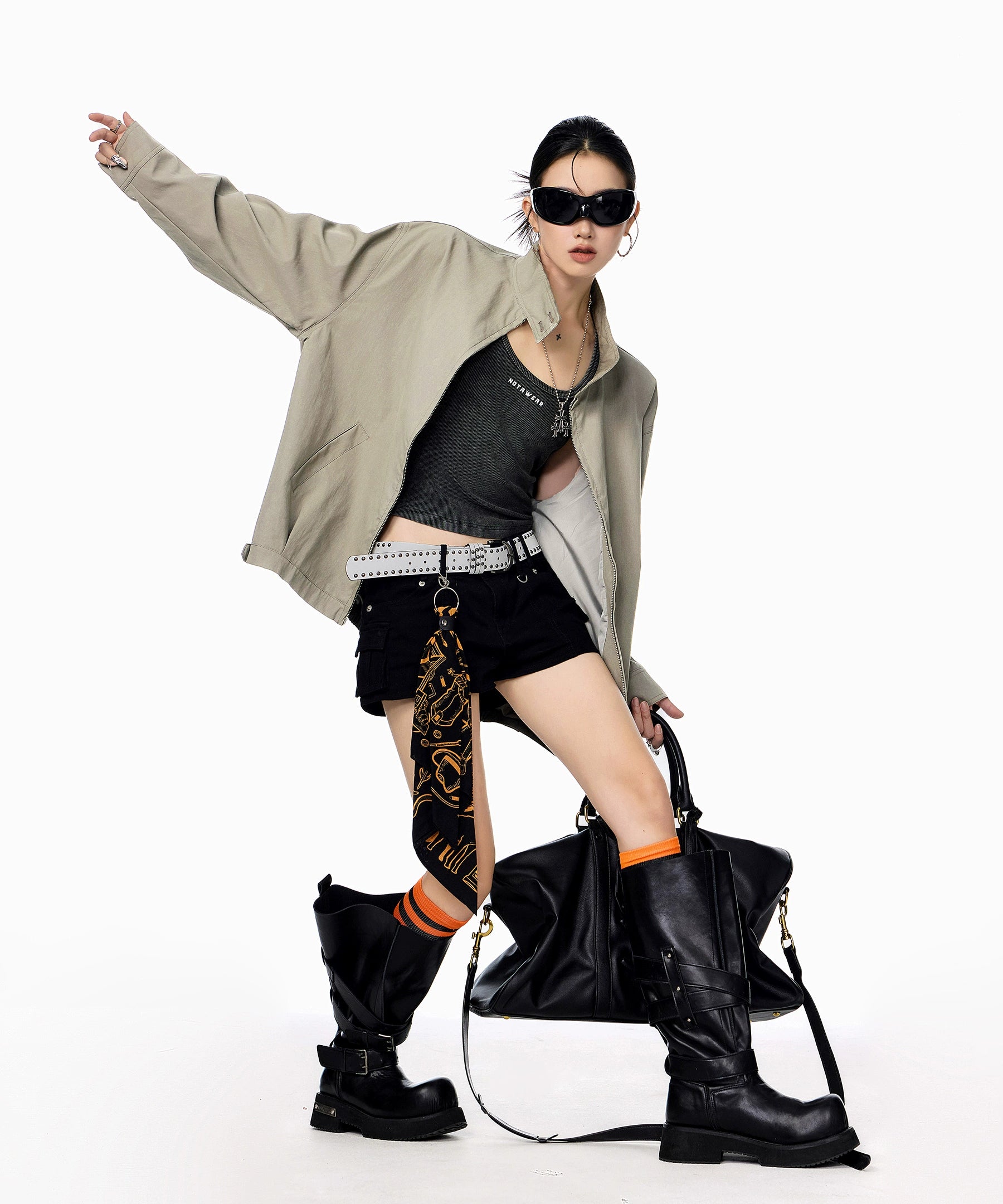 ICH MODE 美式复古休闲外套女秋冬新款宽松哈灵顿夹克工装上衣