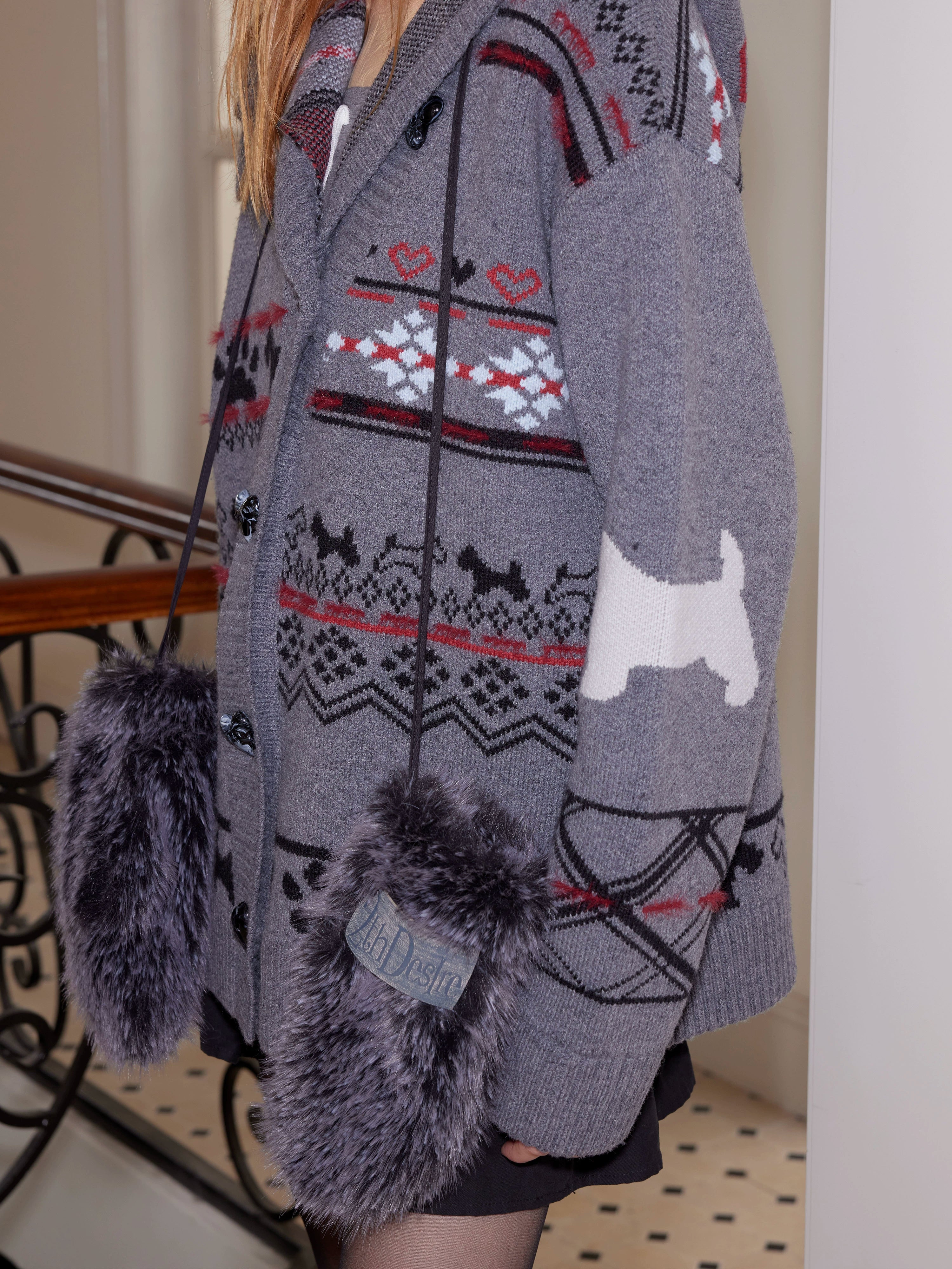 2th Desire绒棉内里加厚保暖长毛毛绒连指手套女弹力挂脖皮草手套