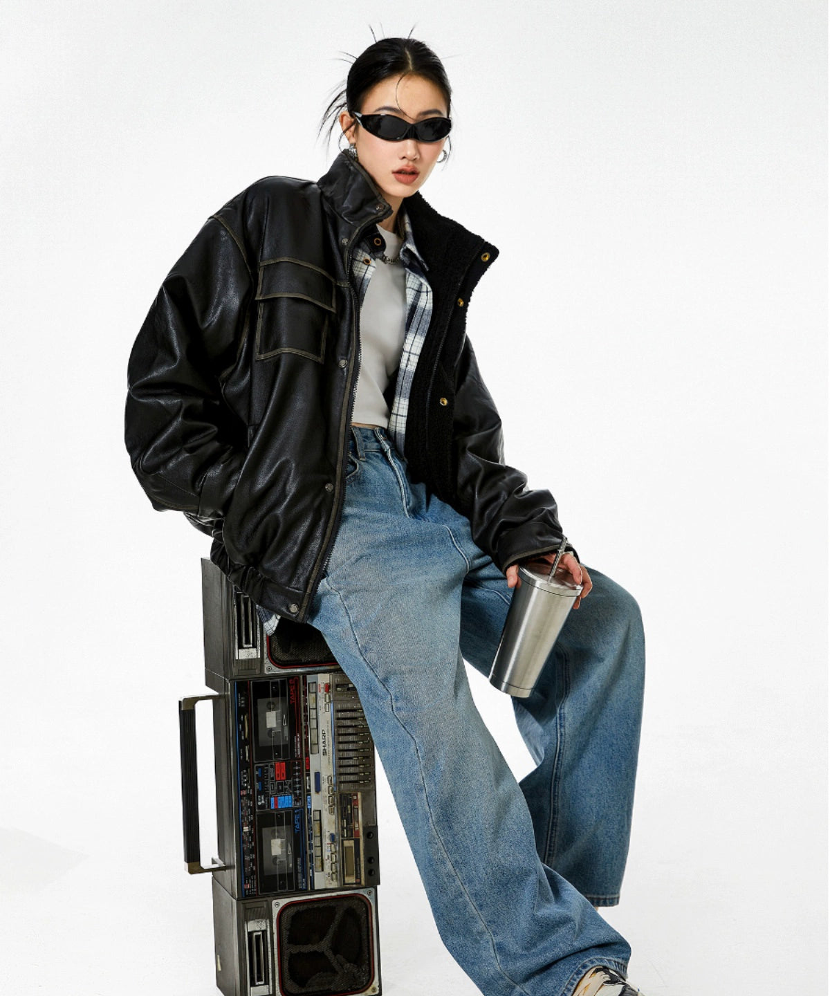 ICH MODE 美式复古皮衣棉服女冬季夹棉棉衣加绒加厚外套高级感