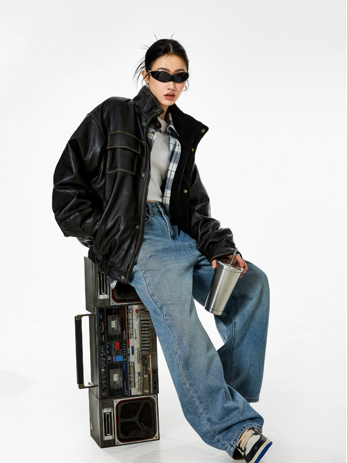 ICH MODE 美式复古皮衣棉服女冬季夹棉棉衣加绒加厚外套高级感