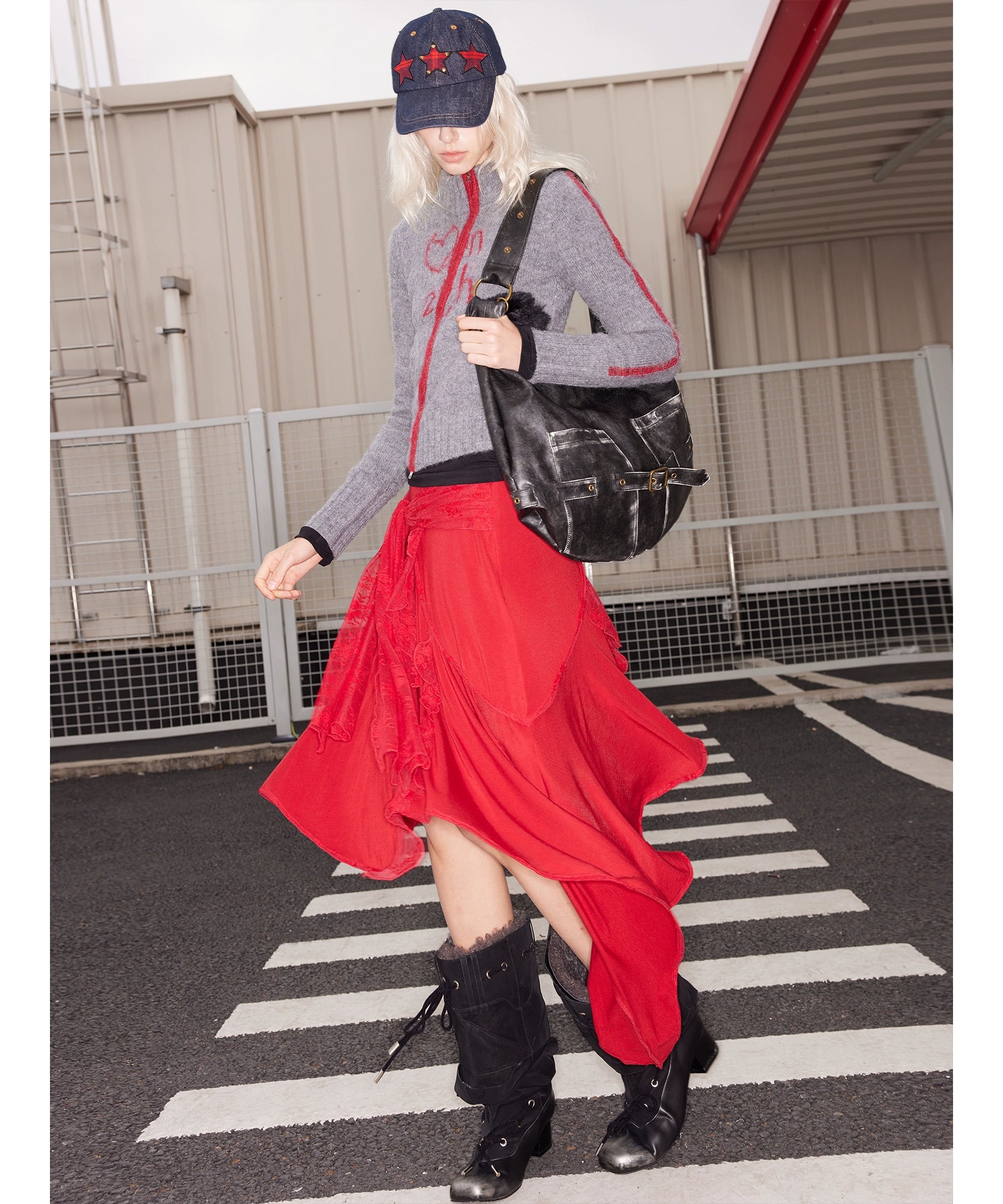 2th Desire羊毛蕾丝拼接绑带垂坠感不规则休闲慵懒显瘦针织半身裙