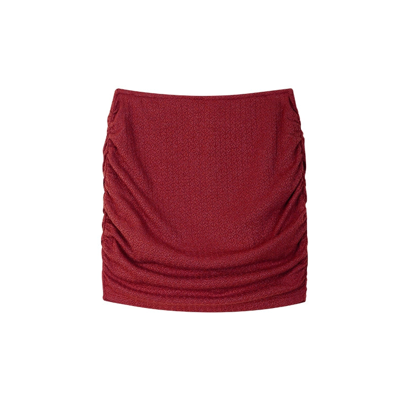 野生zero 红色针织套装女春夏修身显瘦喇叭袖上衣包臀半身裙子